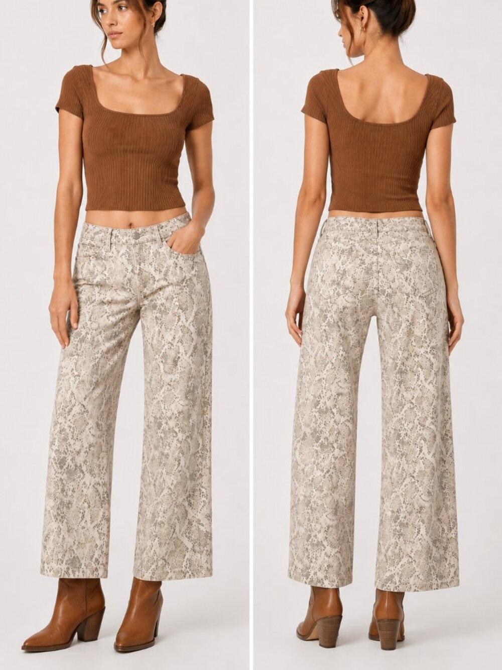 NWT Wild Fable Low Rise Baggy Wide Leg Snake-Print Jeans White Tan Size XXS